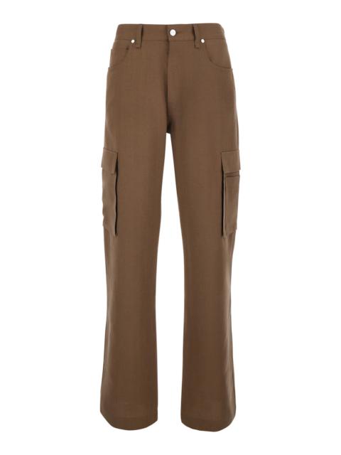 FENDI Fendi Men Brown Cargo Pants With Ff Plate On The Pocket In Linen For Men