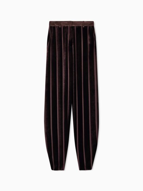 GIORGIO ARMANI WIDE-LEG STRIPED VELVET TROUSERS