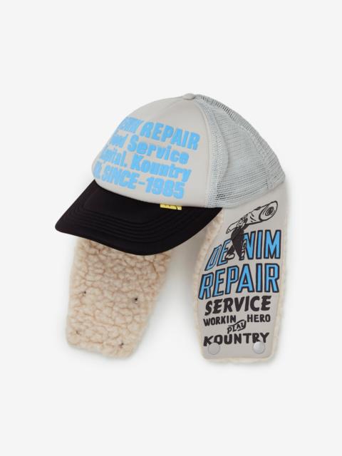 Kapital DENIM REPAIR SERVICE LUMBER TRUCKER CAP (GREY/BLACK)