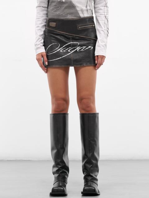DIDU Black Leather Graphic Mini Skirt