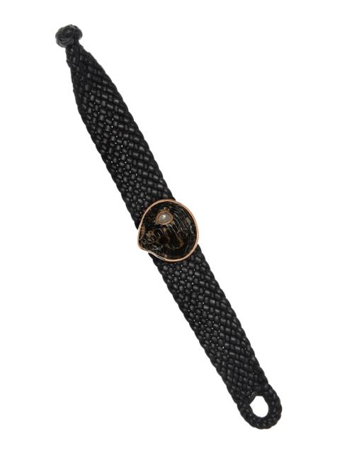 DEZSO 18K Gold Diamond Leather Bracelet black