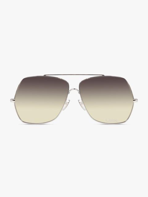 Chloé CH02785 62 RECTANGULAR SOLARED SUNGLASSES | SILVER/GREEN