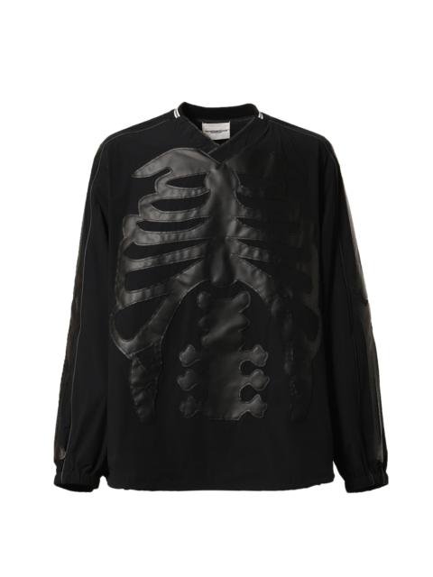 BACK GUSSET SLEEVE V-NECK FOOTBALL SHIRT.(BONE TYPE01) / BLK×BLK