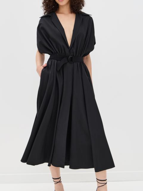 NORMA KAMALI Belted Flared Midi Shirt Dress