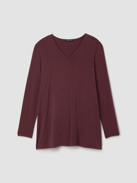 EILEEN FISHER Fine Stretch Jersey Knit V-Neck Long Top