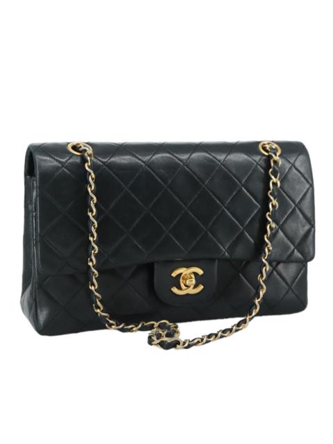 CHANEL CHANEL Matelasse 25 Double Flap Chain Bag Lamb Skin Black Gold CC