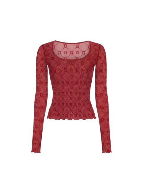Marine Serre MOONOGRAM MESH FLOCK LS ROUNDNECK TOP