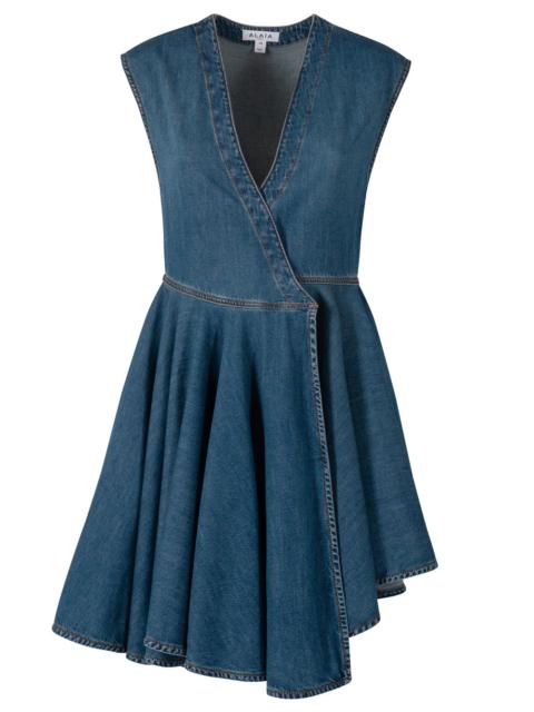 Alaïa Alaia Women Deep Stone Denim Wrap Dress