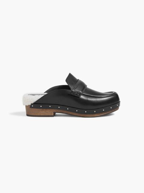 Brunello Cucinelli Shearling-lined bead-embellished leather clogs