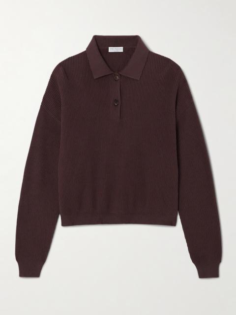 Brunello Cucinelli Ribbed Cotton Polo Sweater