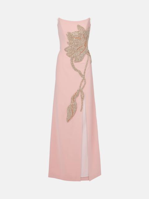 COSTARELLOS Fara floral-appliqué crêpe gown