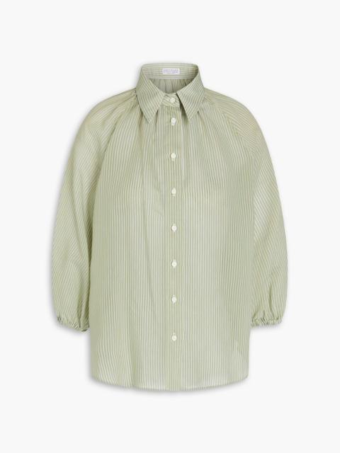 Brunello Cucinelli Bead-embellished striped cotton and silk-blend shirt