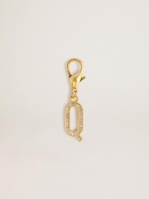 Golden Goose Letter Q charm in gold-colored brass with crystals