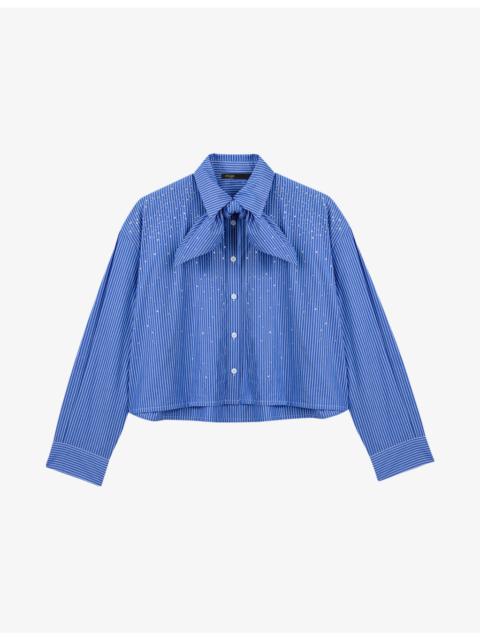 maje Striped Rhinestone-Embellished Cotton Shirt
