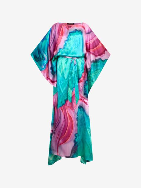 Roberto Cavalli Long dress in multicolor marbled silk