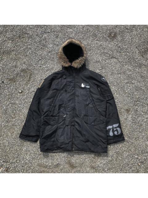 Other Designers Avirex black parka faux hood fur with patches
