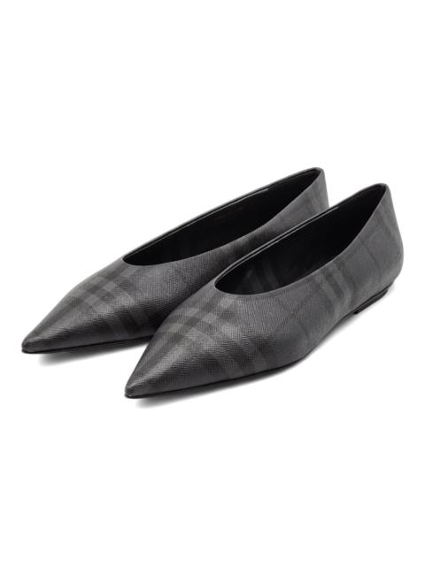 Burberry Madelina Check Ballet Flats Charcoal Gray 37.5 7.5 $580 NWOB