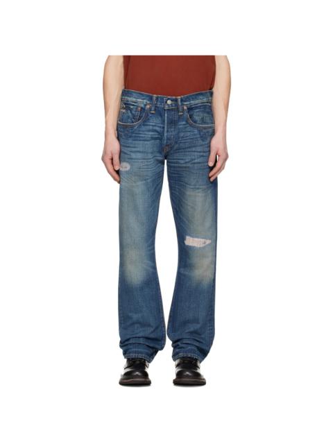 RRL by Ralph Lauren Blue Slim Boot Sutton Repaired Selvedge Jeans