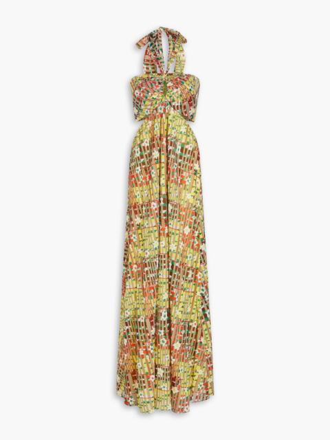 DIANE VON FURSTENBERG Ainslina printed cotton and silk-blend halterneck maxi dress