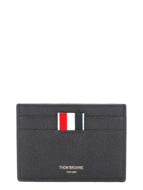Thom Browne Single Card Holder In Pebble Grain