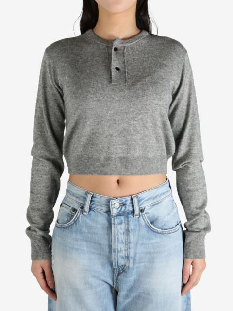 AURALEE - Women Cashmere Silk Knit Henley Neck Pullover