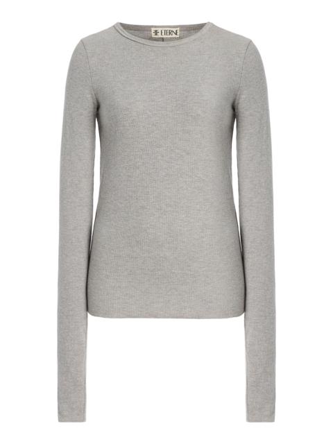ÉTERNE Ribbed-Knit Fitted Top grey