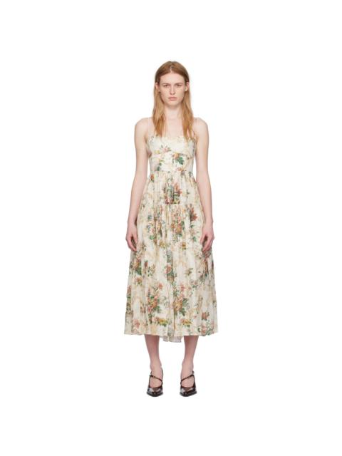 Erdem Beige Tiered Midi Dress