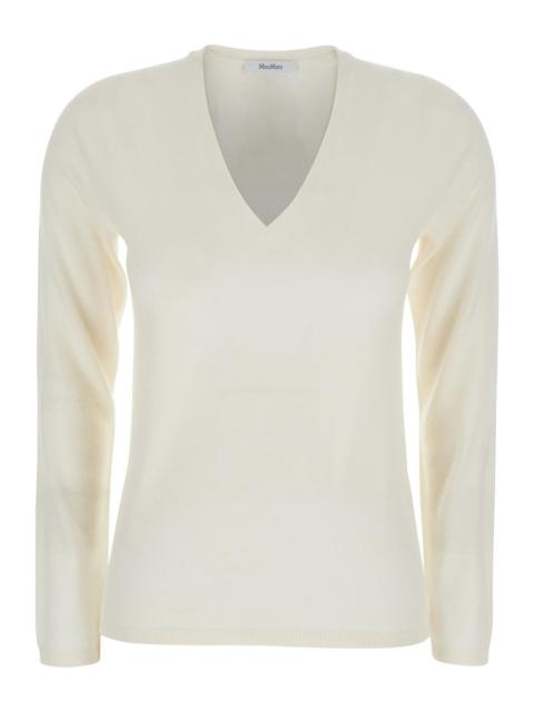 Max Mara Max Mara Women White V-Neck Sweater In Cashmere Woman