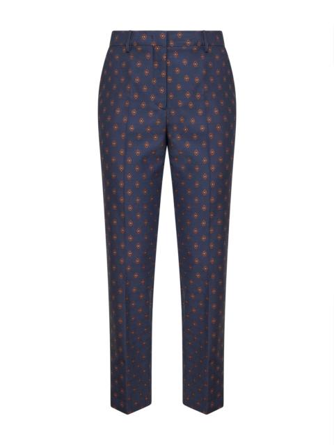 Etro Blue jacquard wool blend cigarette trousers