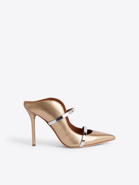 MALONE SOULIERS Maureen 100 Gold & Silver Leather Mules
