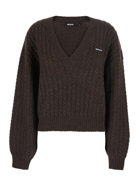 ROTATE Rotate Women Brown Sweater With V-Neck And Cable Knit In Wool And Cashmere For Women