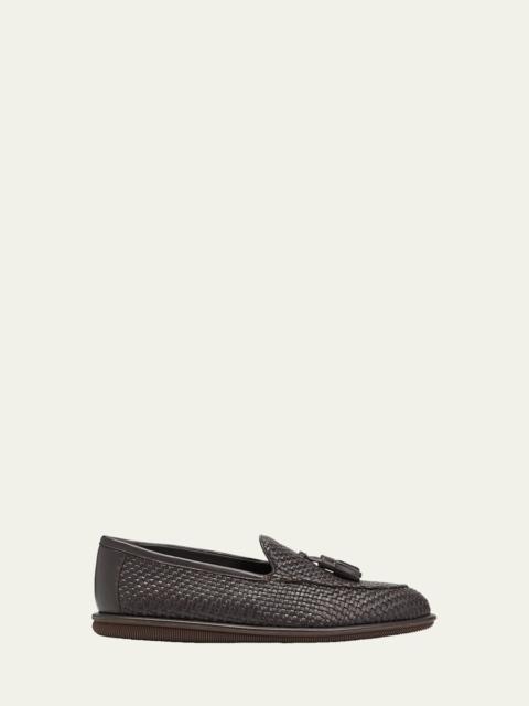 GIORGIO ARMANI Men's Woven Leather Tassel Loafers