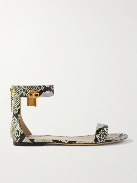 TOM FORD Embellished snake-effect leather sandals Snake print