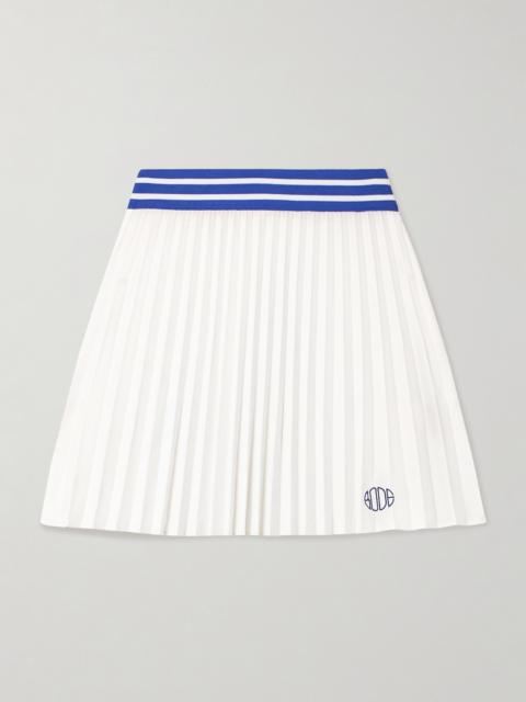 BODE Pleated Embroidered Striped Jersey Mini Skirt