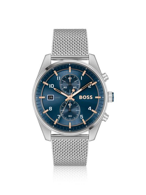 BOSS MESH-BRACELET CHRONOGRAPH WATCH WITH BLUE DIAL