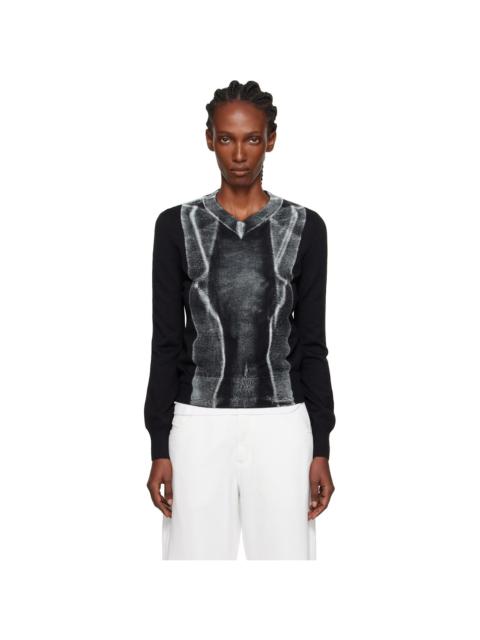MM6 Maison Margiela Black Folded Printed Gauge 14 V-neck Sweater