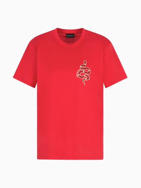 EMPORIO ARMANI MERCERISED JERSEY T-SHIRT WITH LUNAR NEW YEAR EMBROIDERY