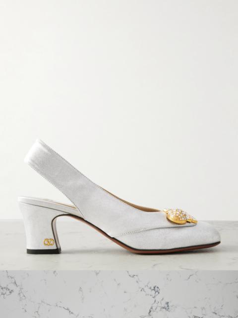 Valentino Adamantine 60 Embellished Glittered-leather Slingback Pumps