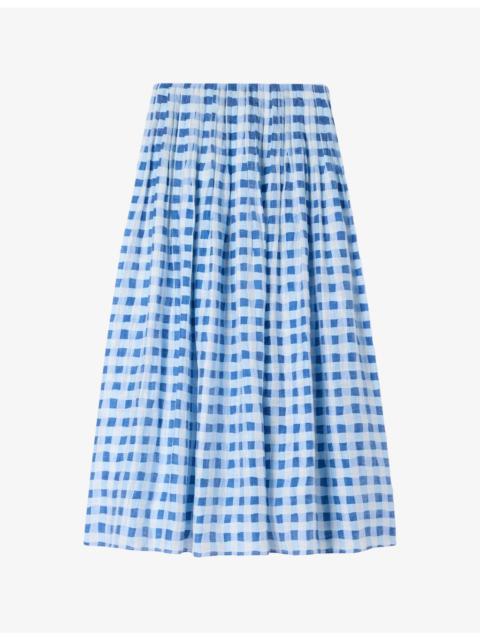 Sandro Gingham-Print Elasticated-Waist Linen-Blend Maxi Skirt