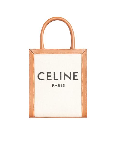 CELINE Mini Vertical Cabas Celine in Textile with Celine Print and Calfskin in Tan