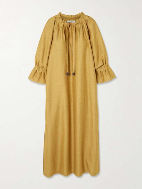 Jene tie-detailed ruffled woven midi dress Tan