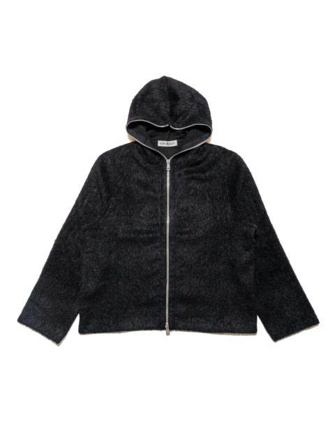 Full Zip Hood Black Hairy Wool