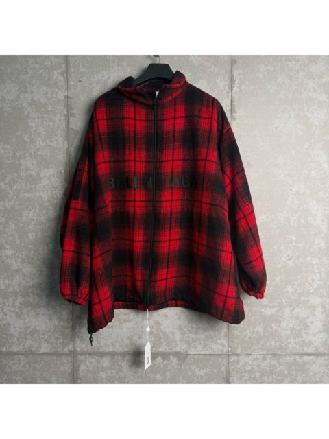 BALENCIAGA Balenciaga Red and Black Plaid Tassel Coat