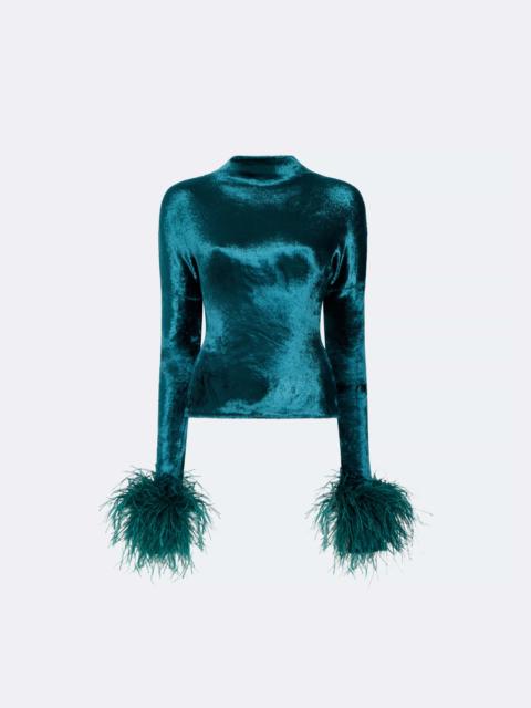 LAPOINTE Velvet Dolman Top With Feathers