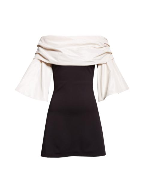 STAUD STAUD Harper Mixed Media Off the Shoulder Minidress in Black Ivory at Nordstrom