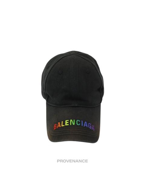 BALENCIAGA Balenciaga Embroidered Rainbow Logo Cap - Washed Black