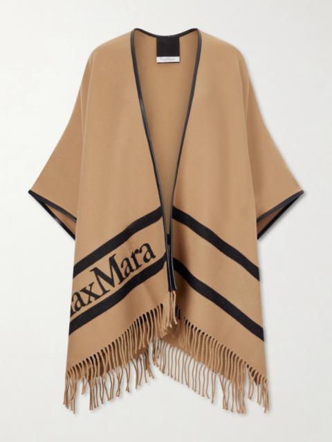 Max Mara Fringed Leather-trimmed Wool-jacquard Cape