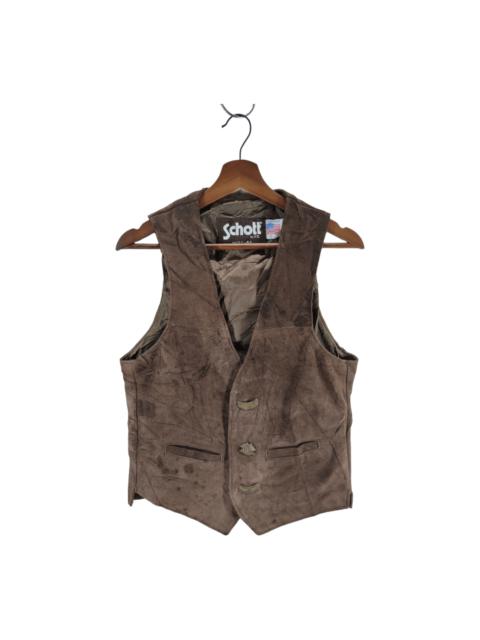 Vintage - Schott Leather Vest x Harley Owner Group button