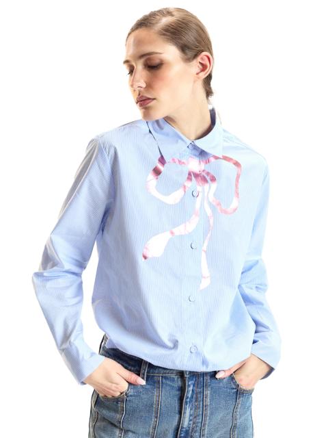 CYNTHIA ROWLEY Cynthia Rowley Metallic Bow Cotton Shirt in Blue at Nordstrom