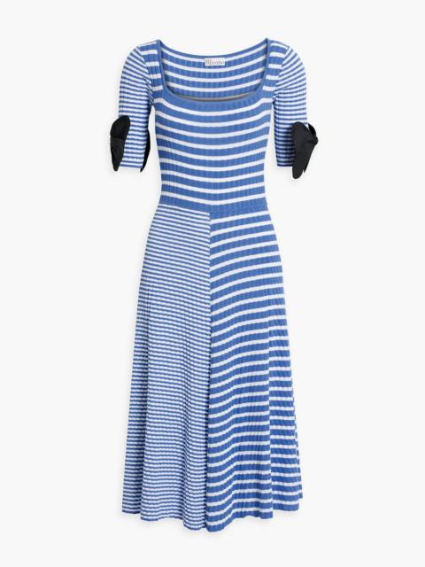 REDValentino Striped ribbed and pointelle-knit cotton midi dress